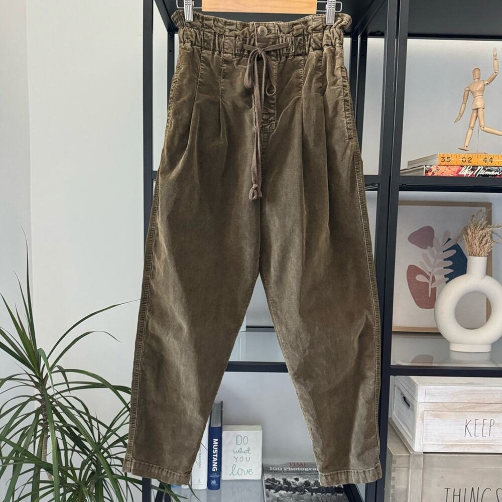 Free People Margate Dried Rosemary Green Corduroy Slouchy High Rise Pants XS - Picture 3 of 12